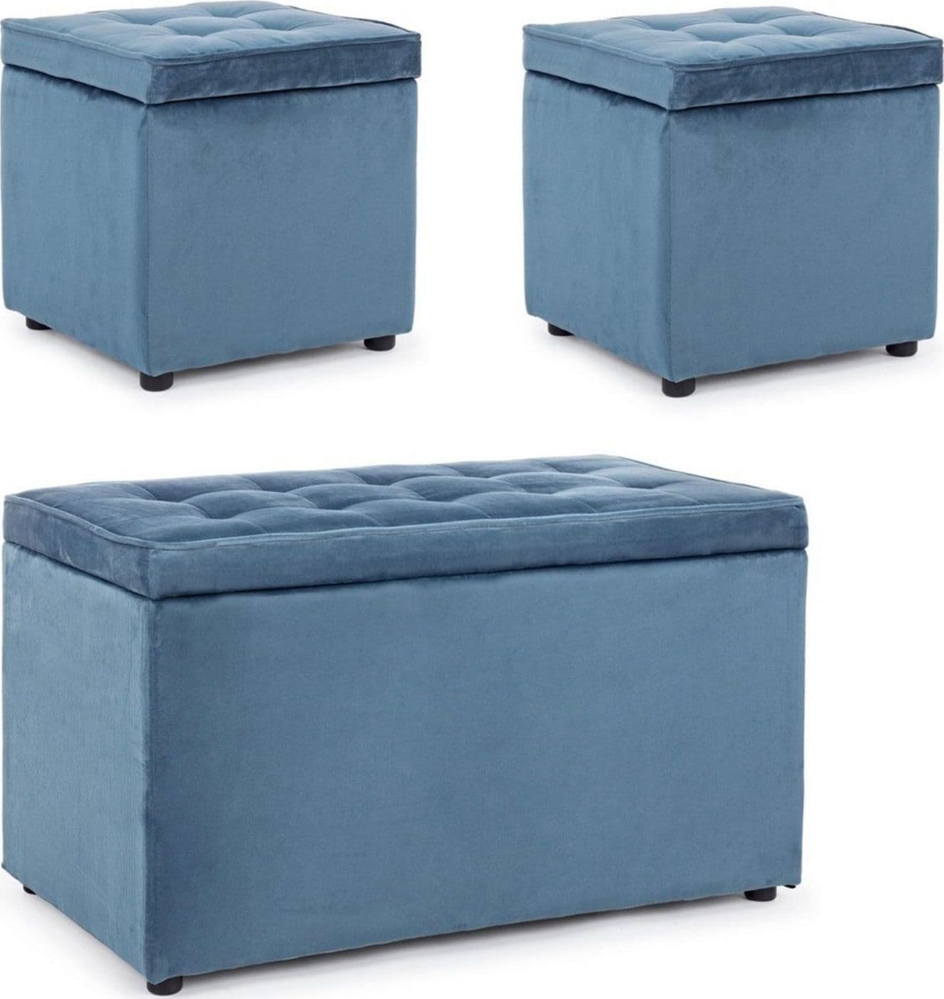 Set 3 Pouf "Belville" per interno, con struttura in legno di pino in Ottomane e poggiapiedi Decor Space - Altamura, commercioVirtuoso.it
