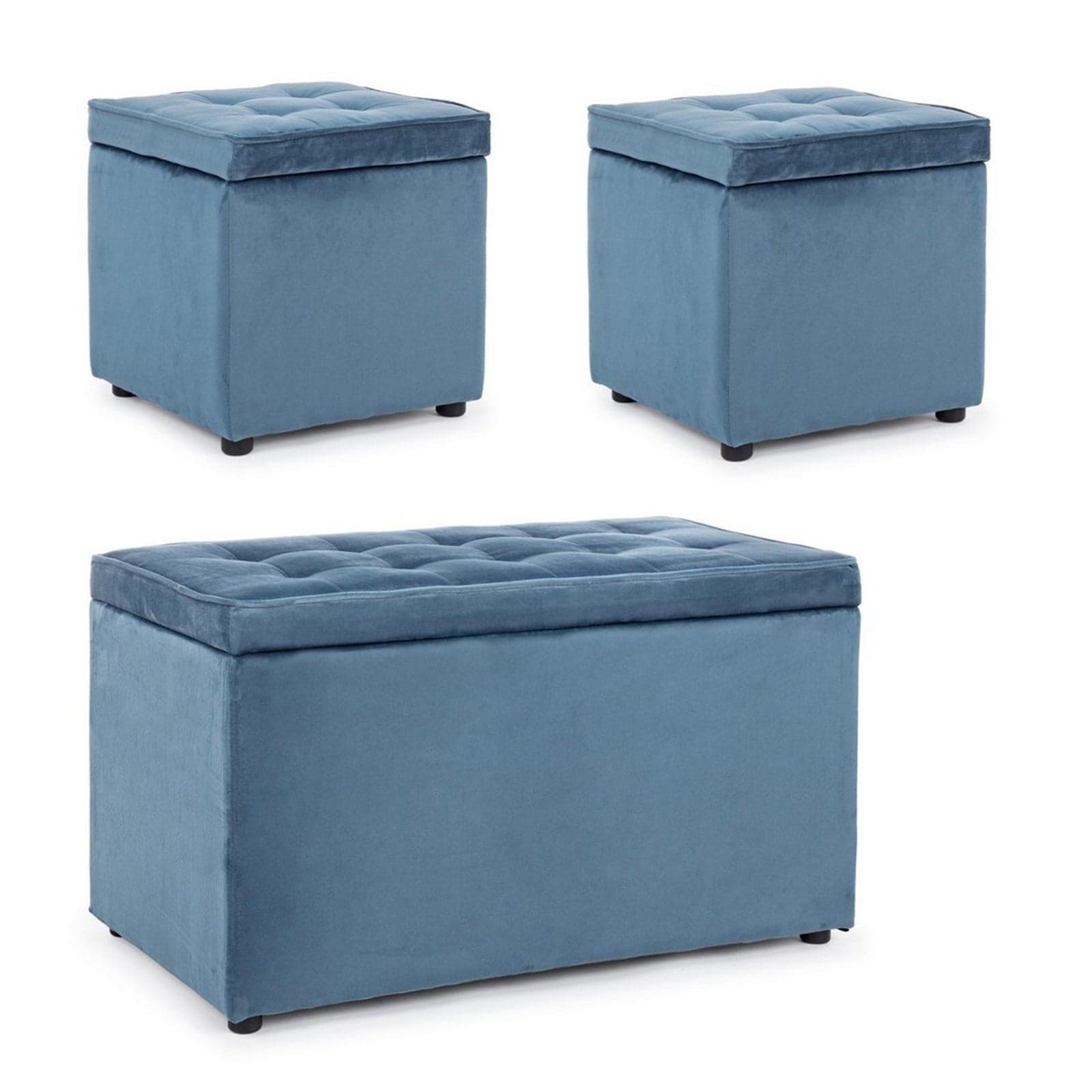 Set 3 Pouf "Belville" per interno, con struttura in legno di pino in Ottomane e poggiapiedi Decor Space - Altamura, commercioVirtuoso.it