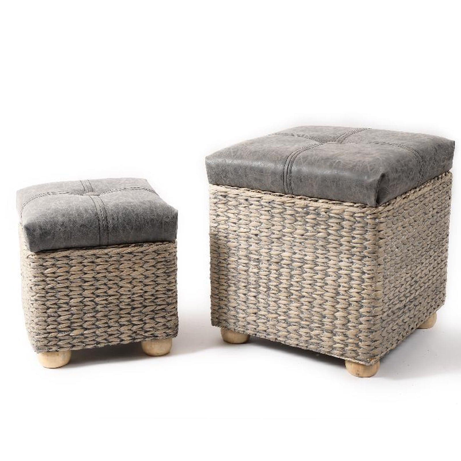 Set 2 Pouf contenitori quadrati con seduta in ecopelle arredamento moderno in Ottomane e poggiapiedi Decor Space - Altamura, commercioVirtuoso.it
