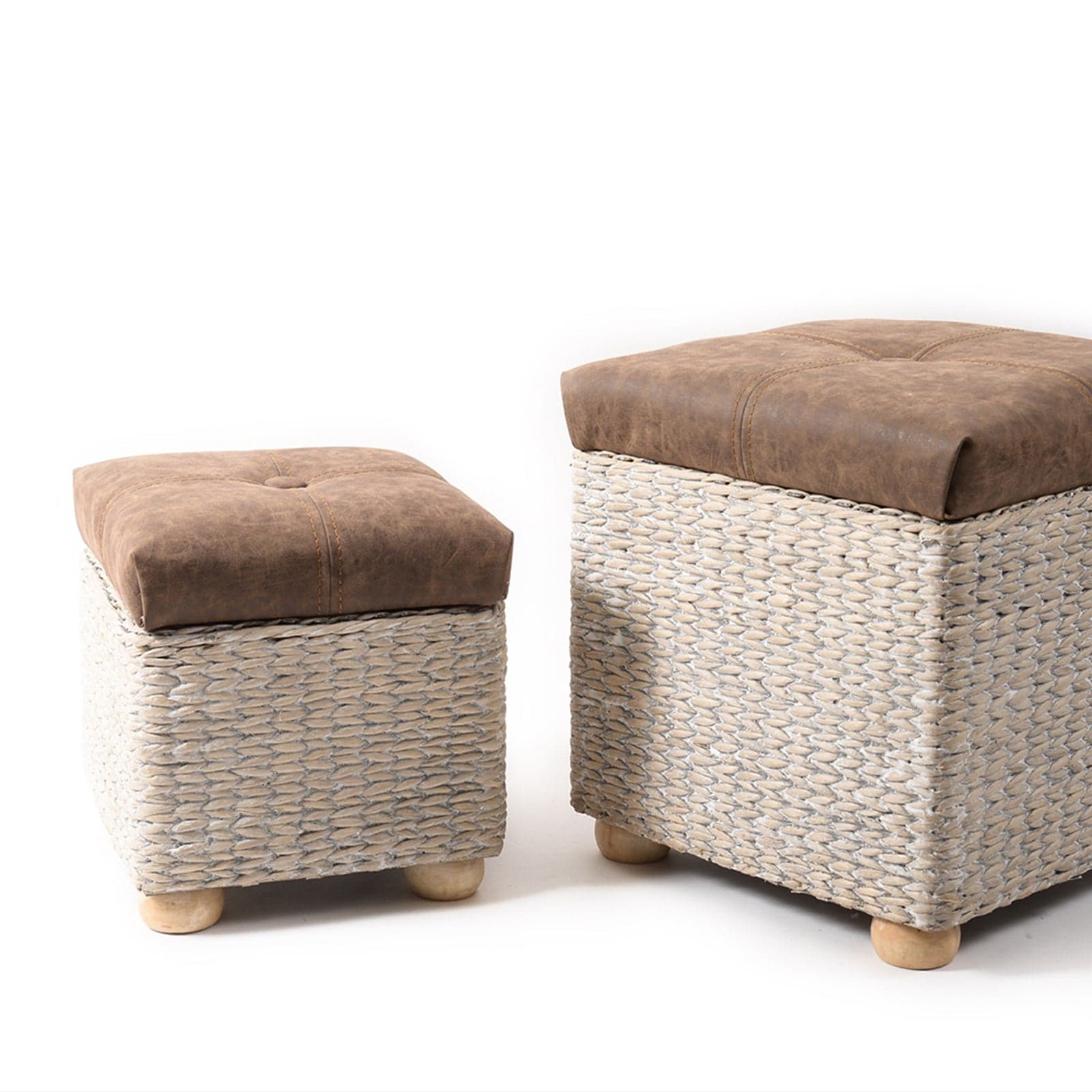 Set 2 Pouf contenitori quadrati con seduta in ecopelle arredamento moderno in Ottomane e poggiapiedi Decor Space - Altamura, commercioVirtuoso.it