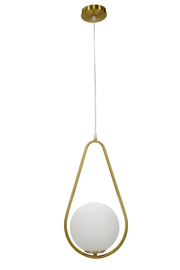 Lampadario "Glamy" struttura in metallo color oro e vetro bianco per interni in Lampade a sospensione Decor Space - Altamura, commercioVirtuoso.it