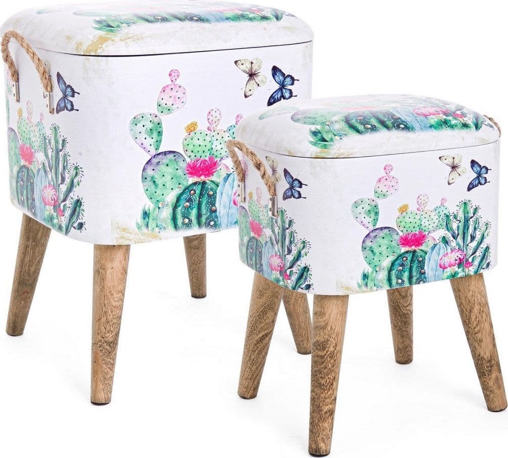 Poltrona Pouf "Forestis" per interno, con struttura e coperchio in mdf da 34x28.5x42 , set da 2 pezzi in Ottomane e poggiapiedi Decor Space - Altamura, commercioVirtuoso.it