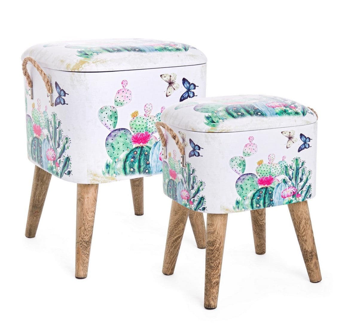 Poltrona Pouf "Forestis" per interno, con struttura e coperchio in mdf da 34x28.5x42 , set da 2 pezzi in Ottomane e poggiapiedi Decor Space - Altamura, commercioVirtuoso.it
