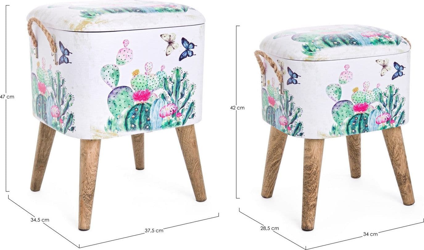 Poltrona Pouf "Forestis" per interno, con struttura e coperchio in mdf da 34x28.5x42 , set da 2 pezzi in Ottomane e poggiapiedi Decor Space - Altamura, commercioVirtuoso.it