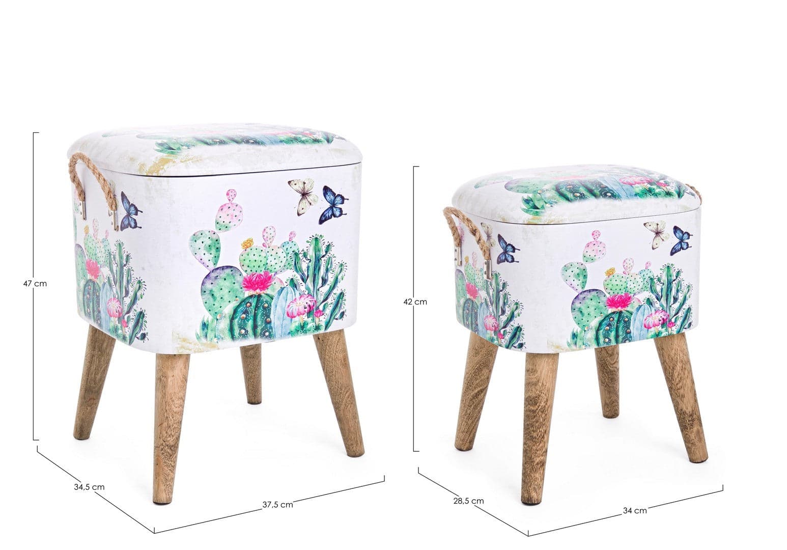 Poltrona Pouf "Forestis" per interno, con struttura e coperchio in mdf da 34x28.5x42 , set da 2 pezzi in Ottomane e poggiapiedi Decor Space - Altamura, commercioVirtuoso.it