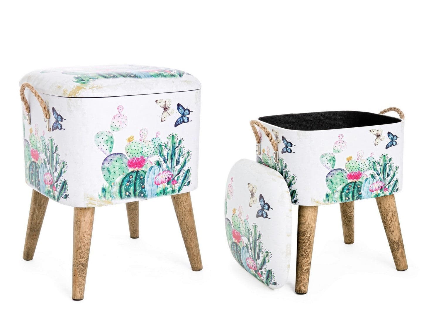 Poltrona Pouf "Forestis" per interno, con struttura e coperchio in mdf da 34x28.5x42 , set da 2 pezzi in Ottomane e poggiapiedi Decor Space - Altamura, commercioVirtuoso.it