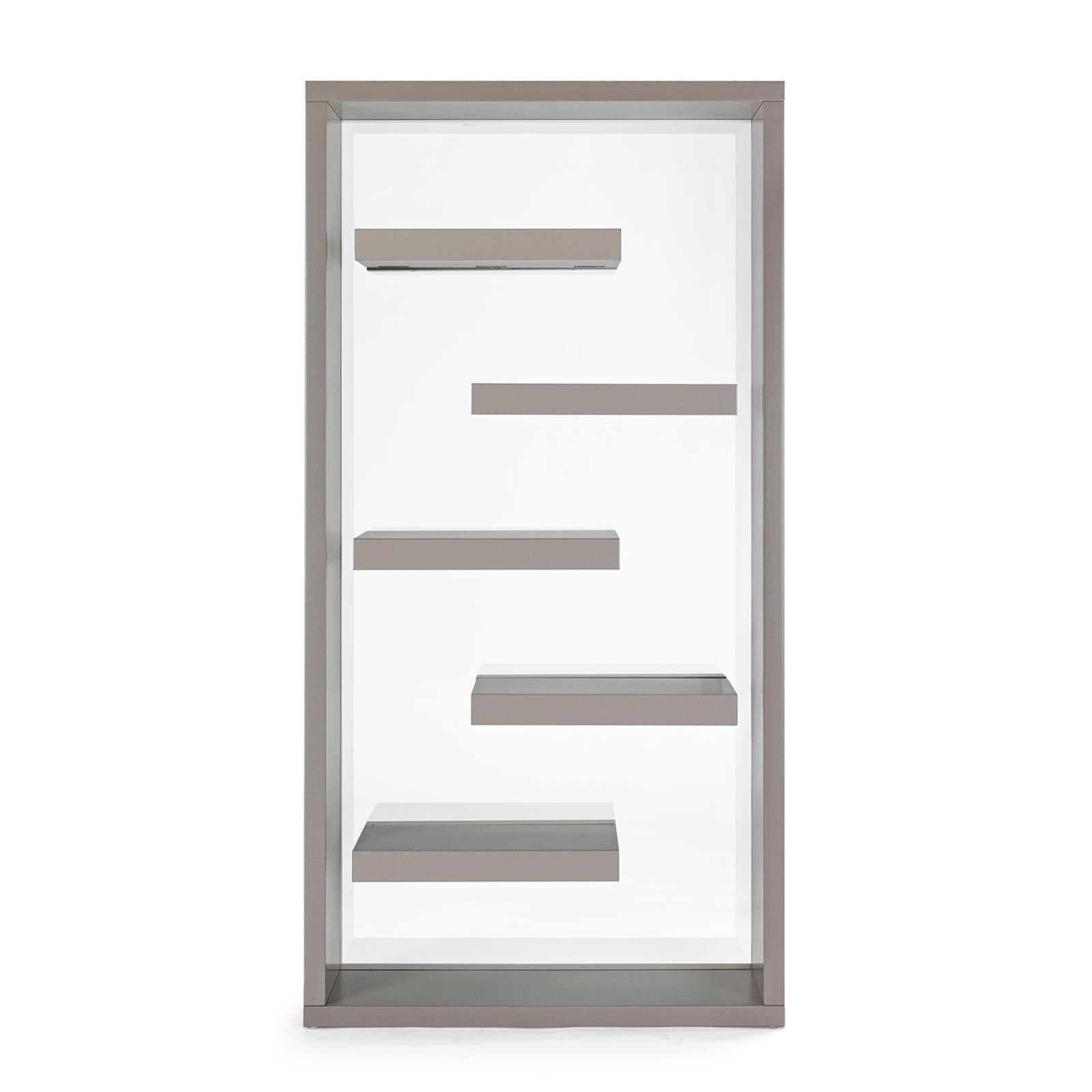 LIBRERIA BILBAO IN LEGNO E VETRO MODERNA MENSOLA DI DESIGN PER UFFICIO E CAMERETTA (GRIGIO)