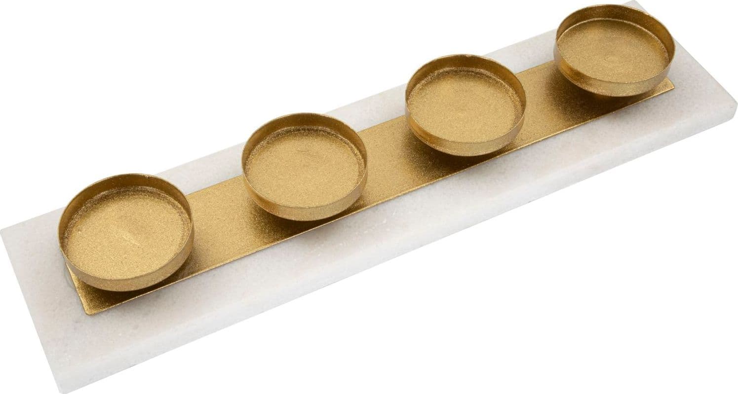 Porta candele rettangolare in metallo color oro e marmo 4 posti per interni in Candelieri Decor Space - Altamura, commercioVirtuoso.it