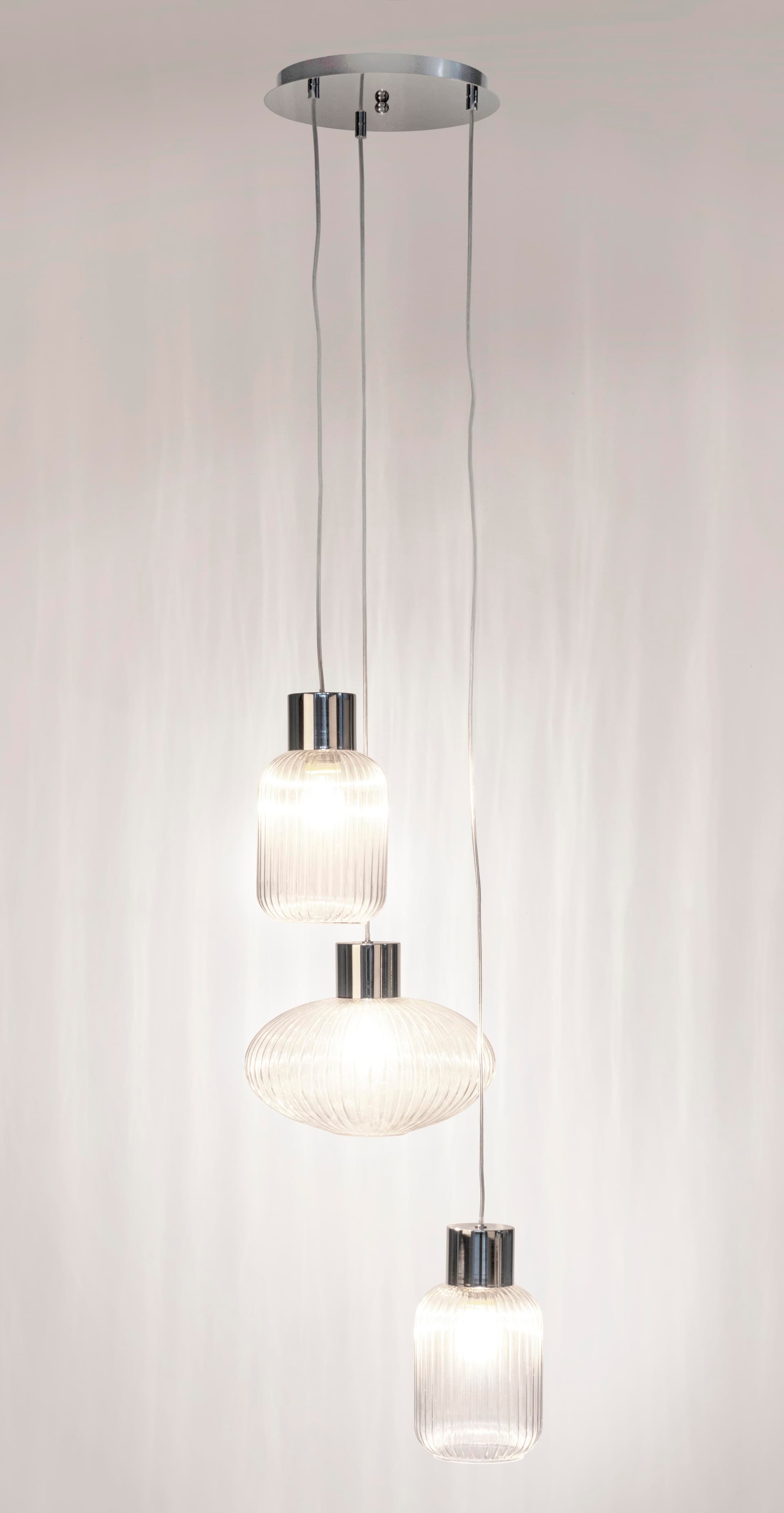 Lampadario 3 luci "Showy" in acciaio e vetro in Lampadari Decor Space - Altamura, commercioVirtuoso.it