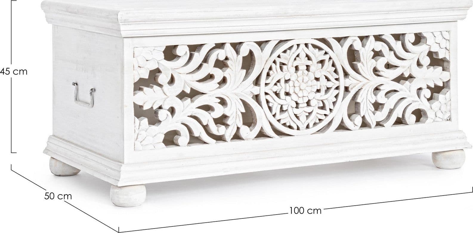 Mobile cassapanca "Alinta" con struttura in legno di mango con decorazioni in Panche contenitore Decor Space - Altamura, commercioVirtuoso.it