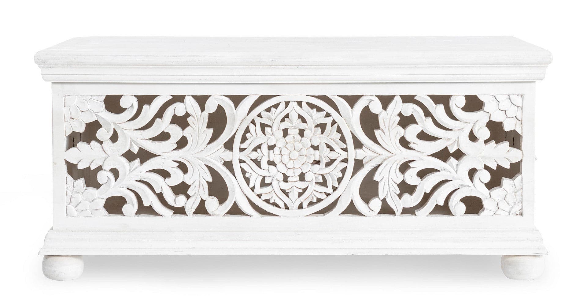Mobile cassapanca "Alinta" con struttura in legno di mango con decorazioni in Panche contenitore Decor Space - Altamura, commercioVirtuoso.it