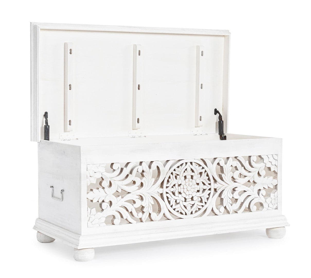 Mobile cassapanca "Alinta" con struttura in legno di mango con decorazioni in Panche contenitore Decor Space - Altamura, commercioVirtuoso.it