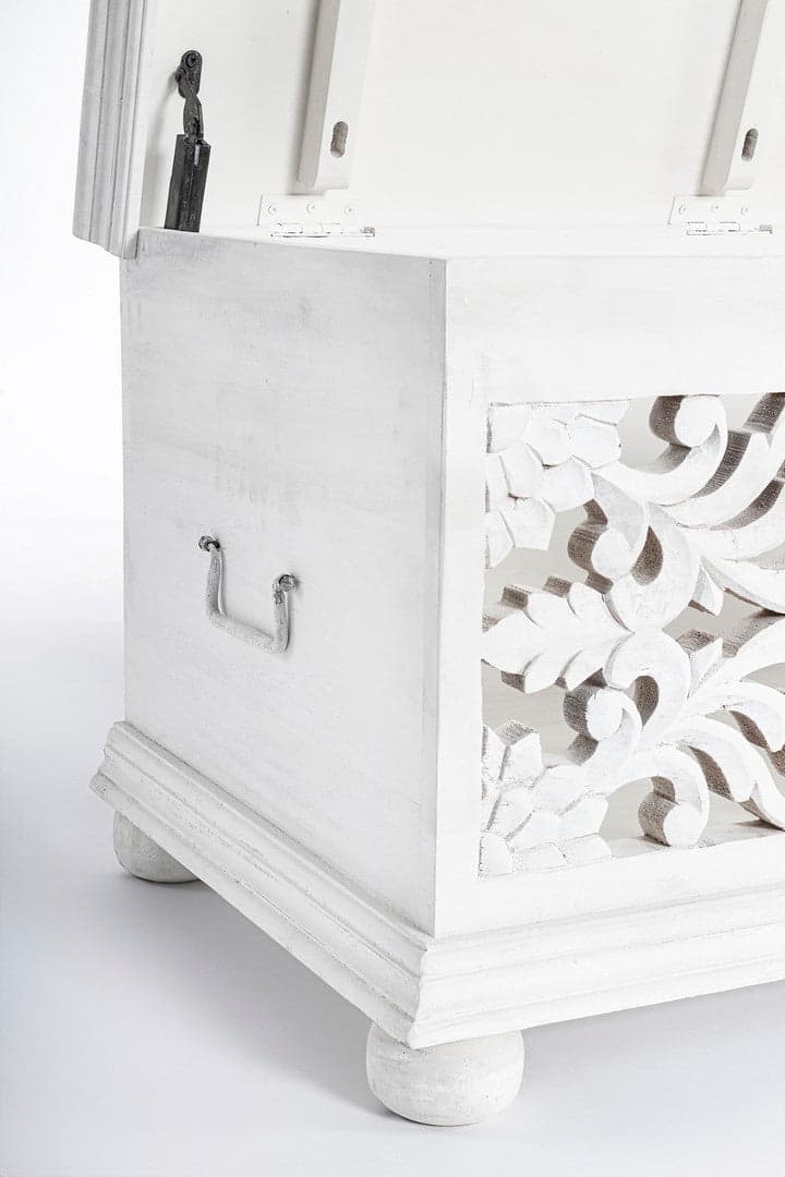 Mobile cassapanca "Alinta" con struttura in legno di mango con decorazioni in Panche contenitore Decor Space - Altamura, commercioVirtuoso.it
