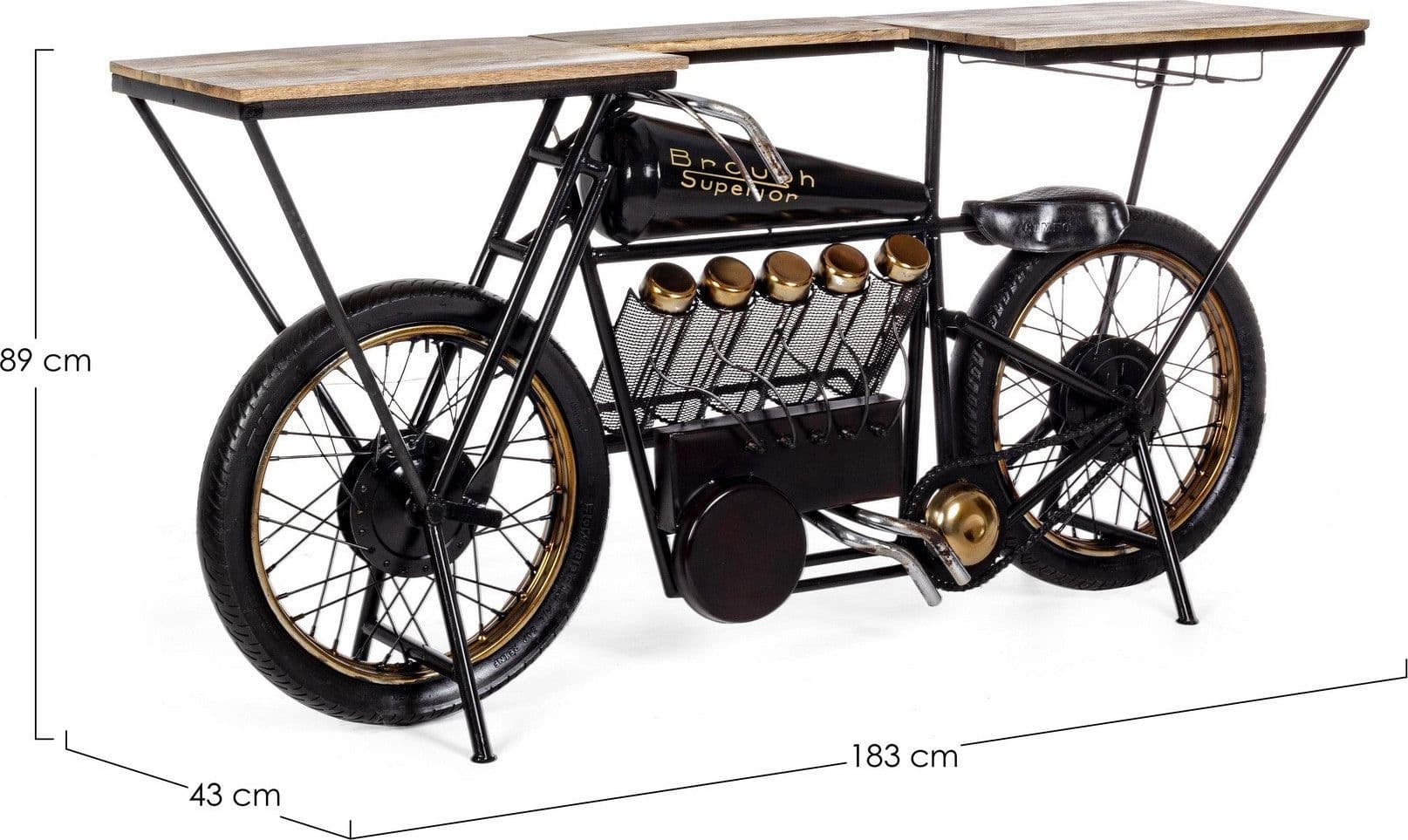 Consolle da bar "Moto Replica" moderno con piano in legno, ruote, 183 x 43 x 89 cm in Tavoli da bar Decor Space - Altamura, commercioVirtuoso.it