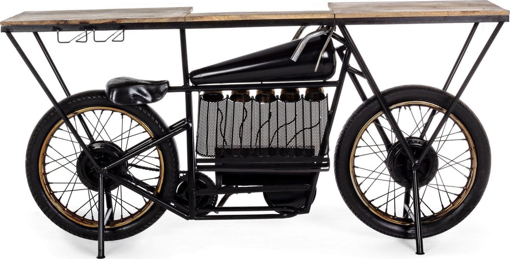 Consolle da bar "Moto Replica" moderno con piano in legno, ruote, 183 x 43 x 89 cm in Tavoli da bar Decor Space - Altamura, commercioVirtuoso.it