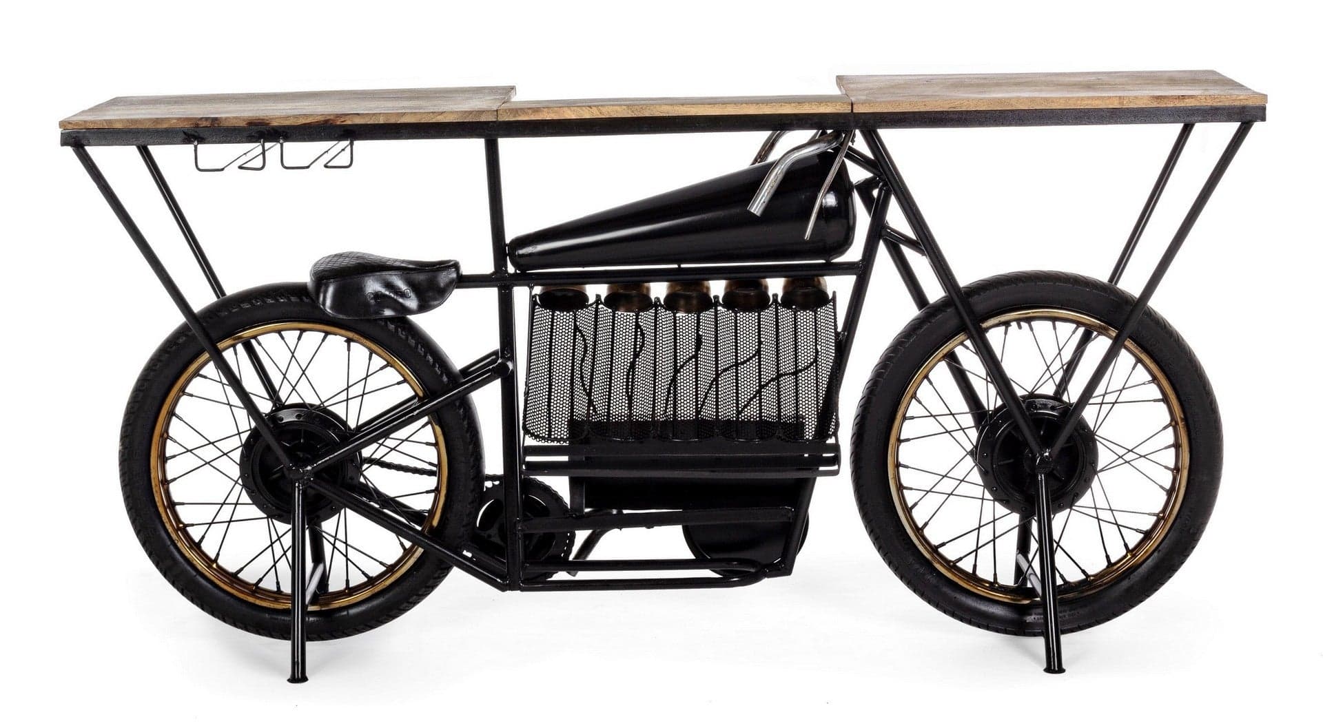 Consolle da bar "Moto Replica" moderno con piano in legno, ruote, 183 x 43 x 89 cm in Tavoli da bar Decor Space - Altamura, commercioVirtuoso.it