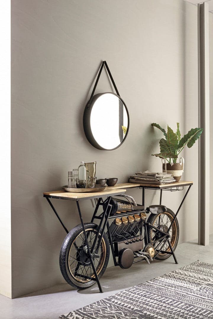 Consolle da bar "Moto Replica" moderno con piano in legno, ruote, 183 x 43 x 89 cm in Tavoli da bar Decor Space - Altamura, commercioVirtuoso.it