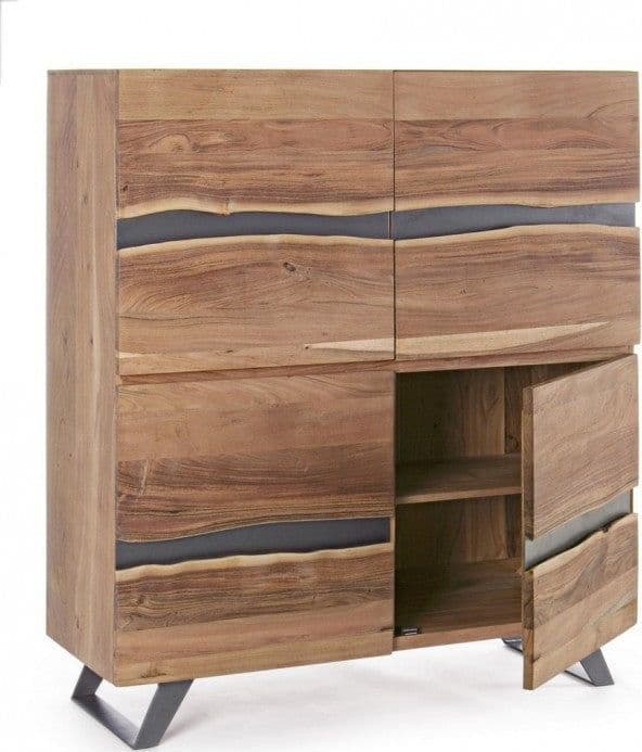 Credenza "Aron" con struttura in legno di acacia e gambe in acciaio, stile moderno in Credenze Decor Space - Altamura, commercioVirtuoso.it