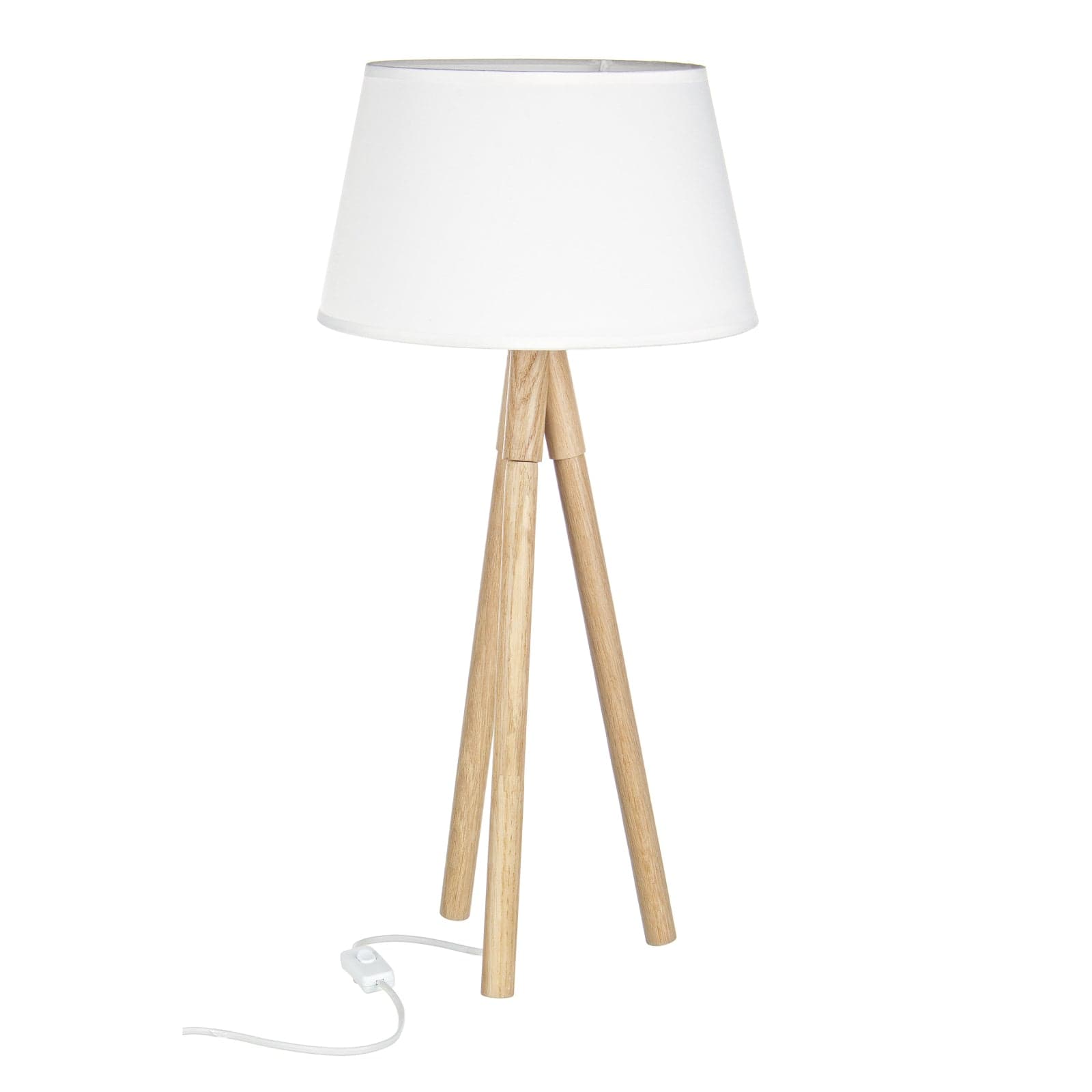 Lampada da tavolo "Wallas" treppiede in legno di quercia h 69 cm in Lampade da tavolo e abat-jour Decor Space - Altamura, commercioVirtuoso.it