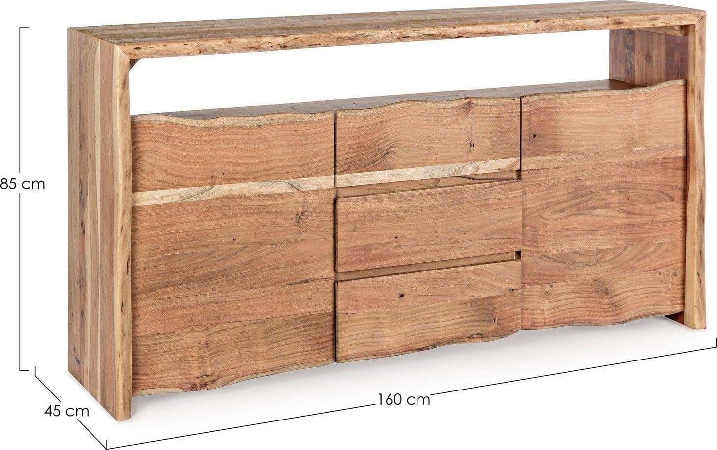 Credenza "Eneas", 2 ante e 3 cassetti, struttura in legno di acacia, 160 cm in Credenze Decor Space - Altamura, commercioVirtuoso.it