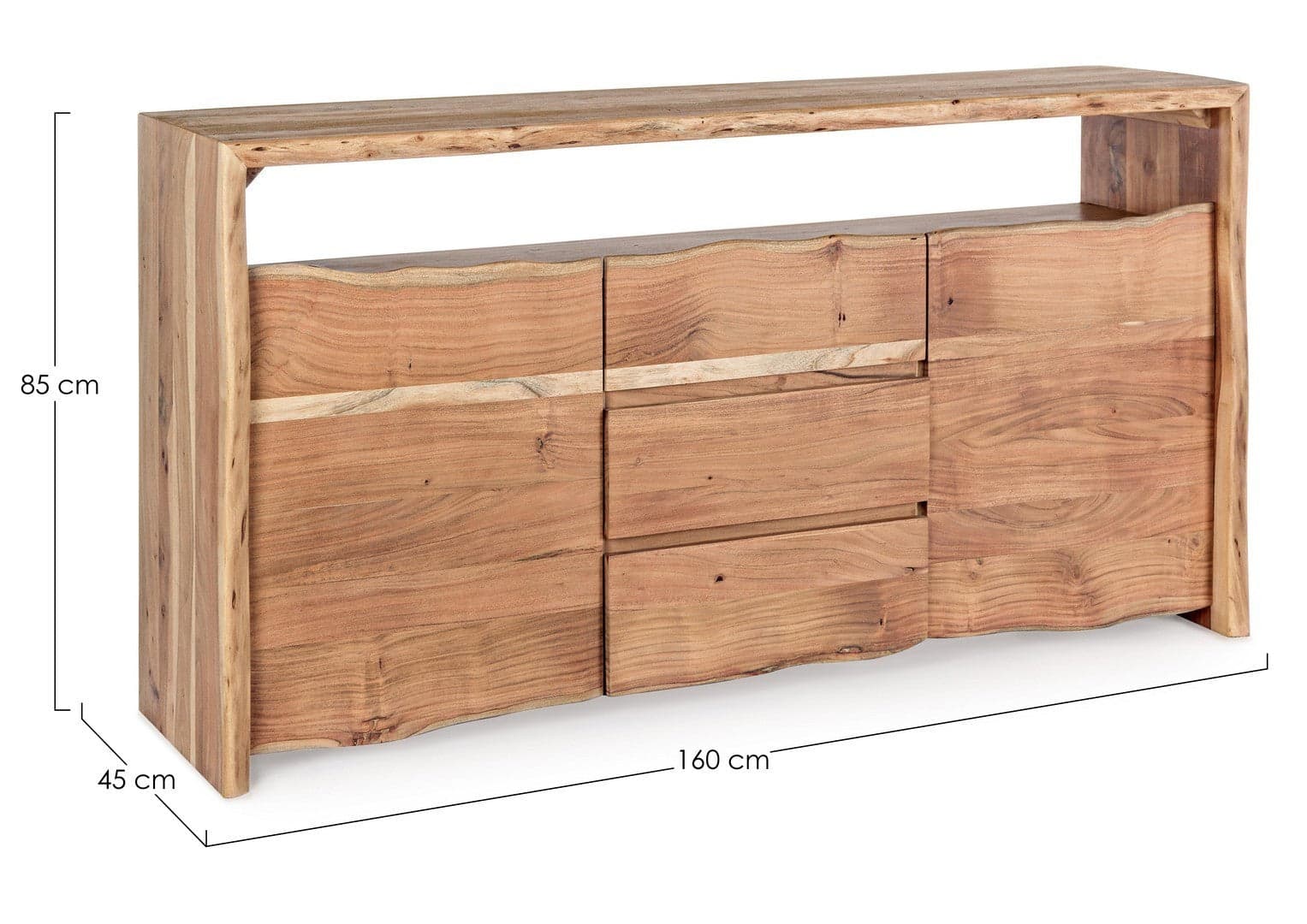 Credenza "Eneas", 2 ante e 3 cassetti, struttura in legno di acacia, 160 cm in Credenze Decor Space - Altamura, commercioVirtuoso.it
