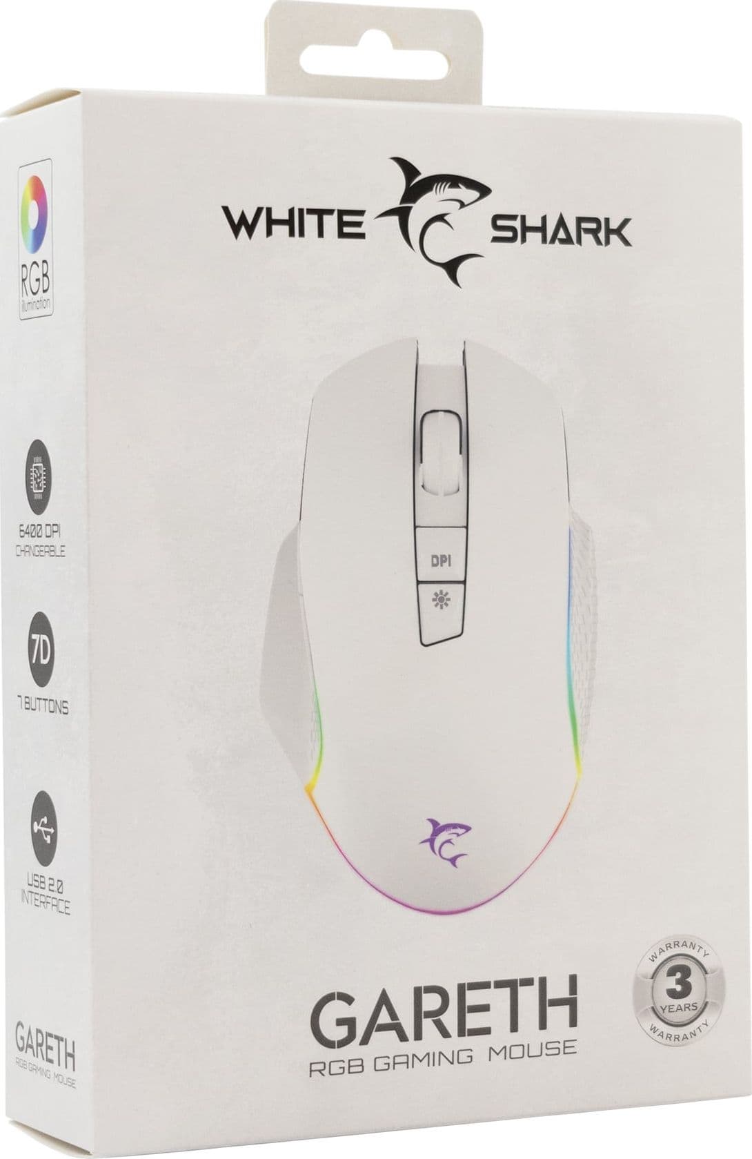 Mouse Ottico USB Gaming 6400 Dpi Retroilluminazione LED RGB Bianco, GARETH - 13
