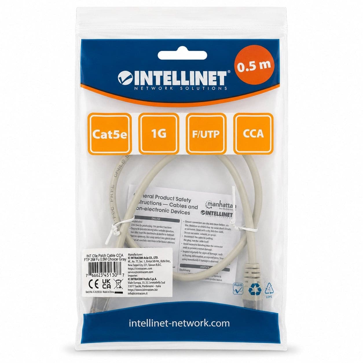 Cavo di Rete Patch in CCA Cat.5E Schermato F/UTP 0,5 m Grigio - 7
