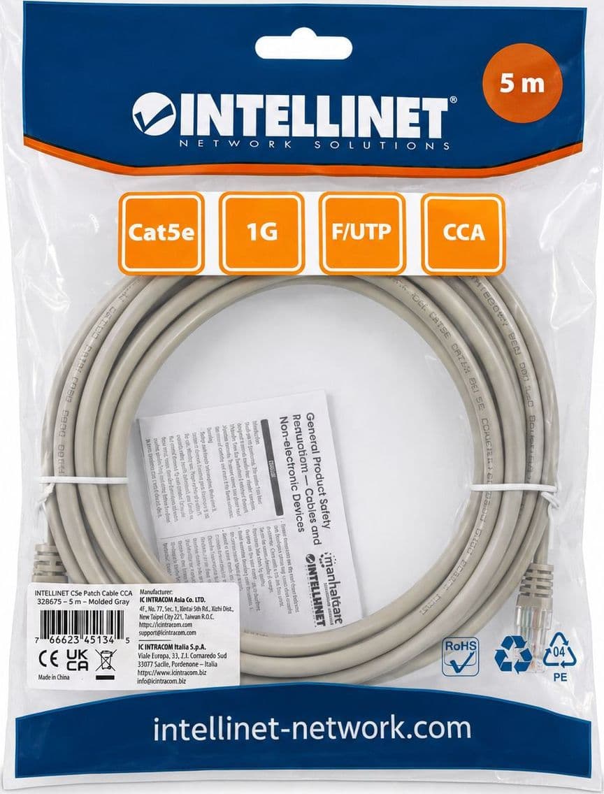 Cavo di Rete Patch in CCA Cat.5E Schermato F/UTP 5 metri Grigio - 8