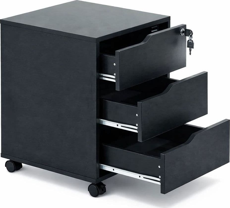 Cassettiera a Tre Cassetti con Ruote per Scrivania Nero - 15