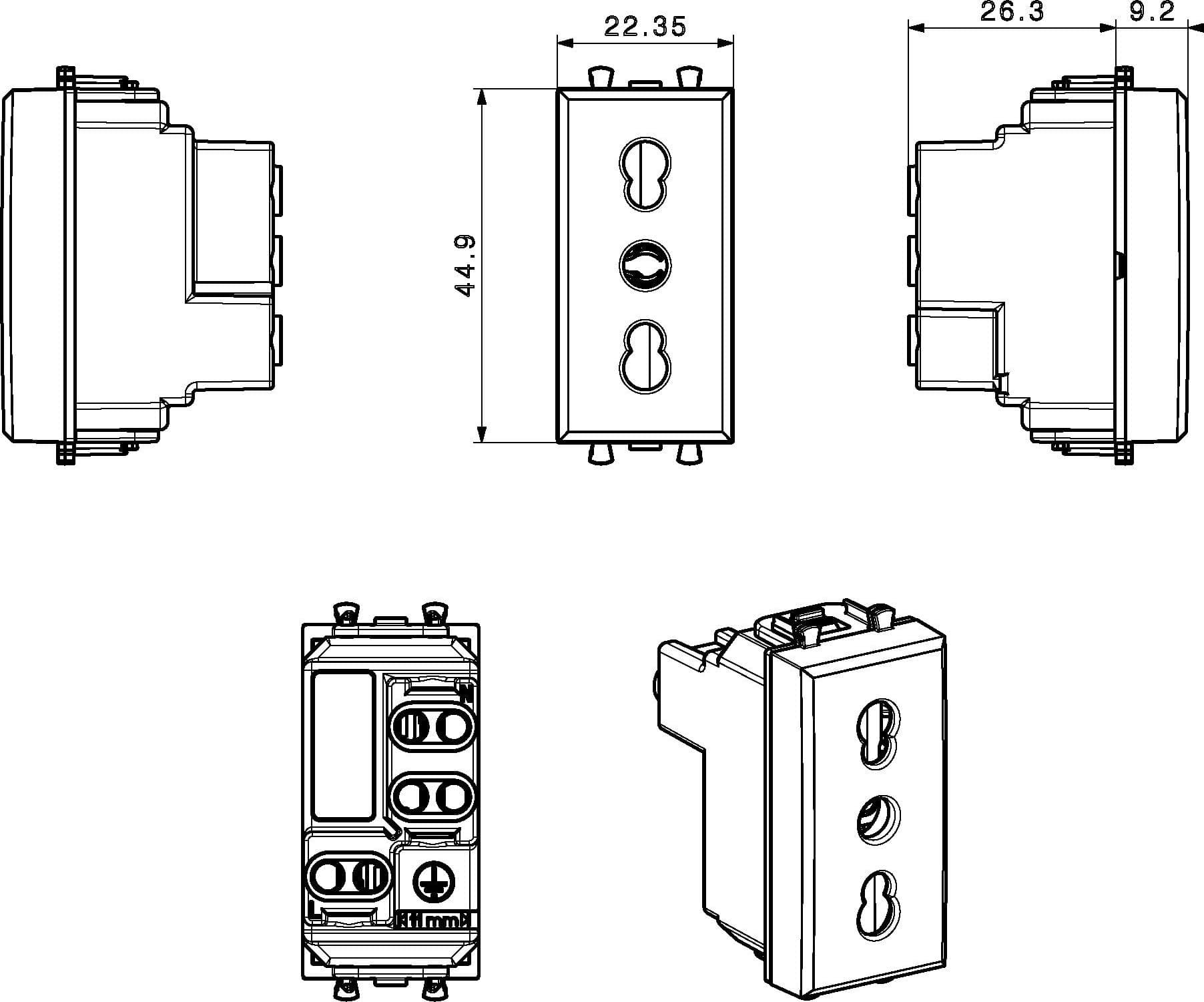 WHITEK S44 Presa bipasso 2P+T 10/16A 250V 1 Modulo Bianco Opaco, 446006/15TS - 4