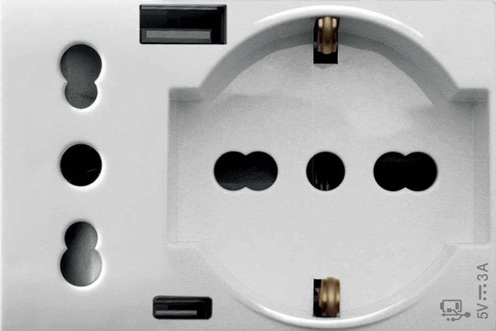 WHITEK S44 Presa Schuko Presa Italiana USB-A e USB-C&trade 2P+T 10/16A 250V 3 Moduli Bianco Opaco, 44609015USB - 5