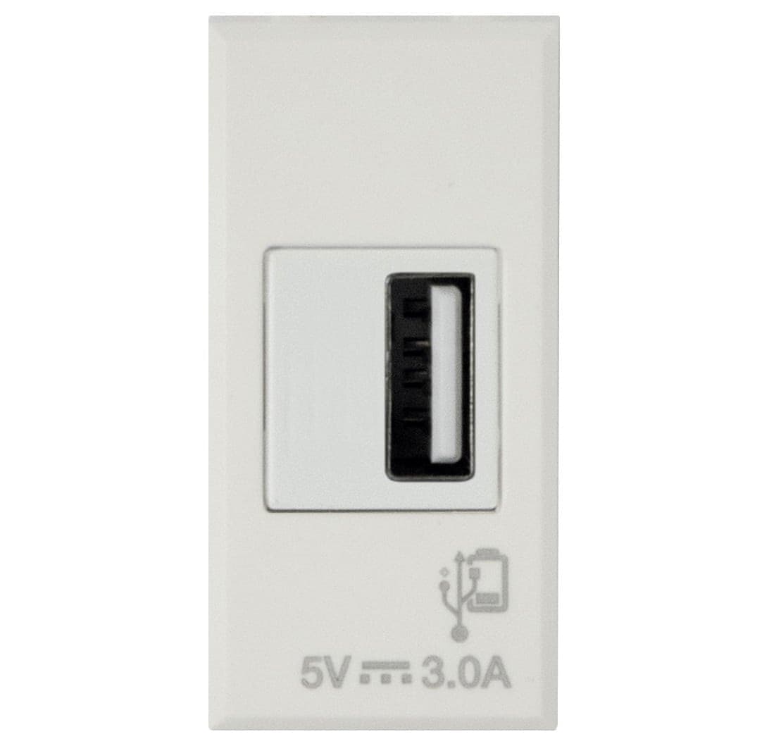 WHITEK S44 Caricatore USB-A 3A 240V 1 Modulo Bianco Opaco, 446082USB3A - 3