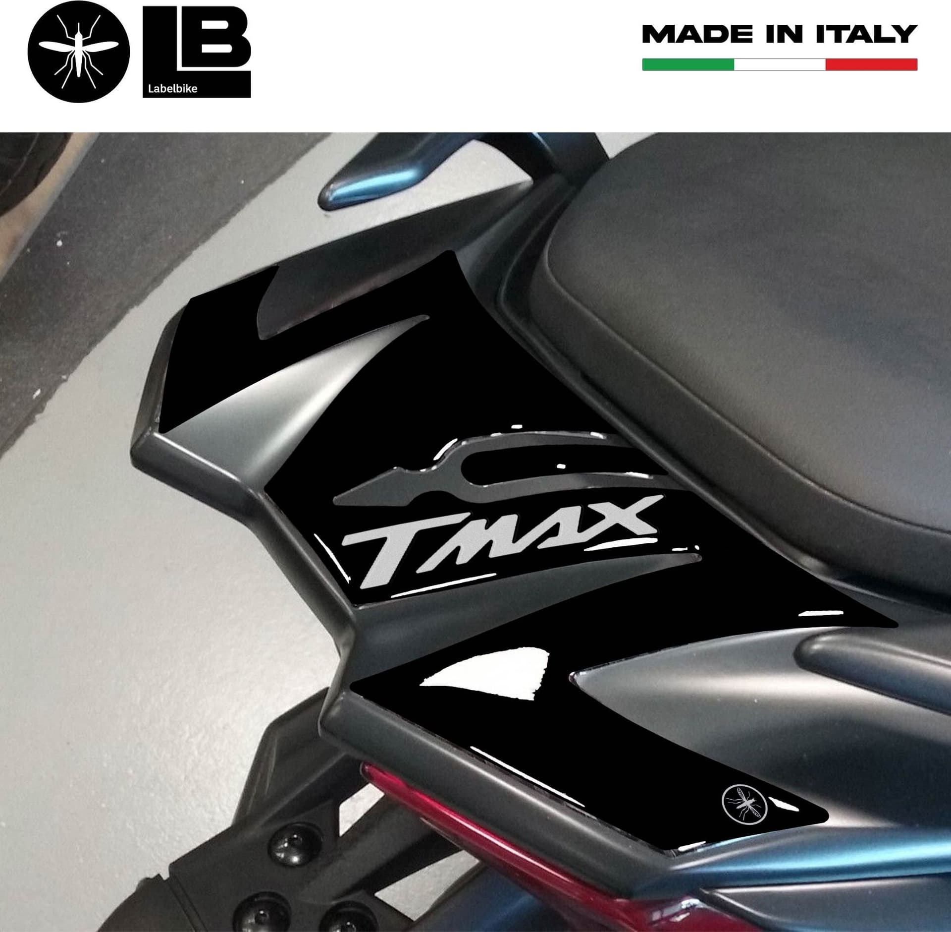 ADESIVO in RESINA TMAX 530 Stickers 3D codino compatibile per YAMAHA 2017-2019 – Nero Argento – Labelbike – classico