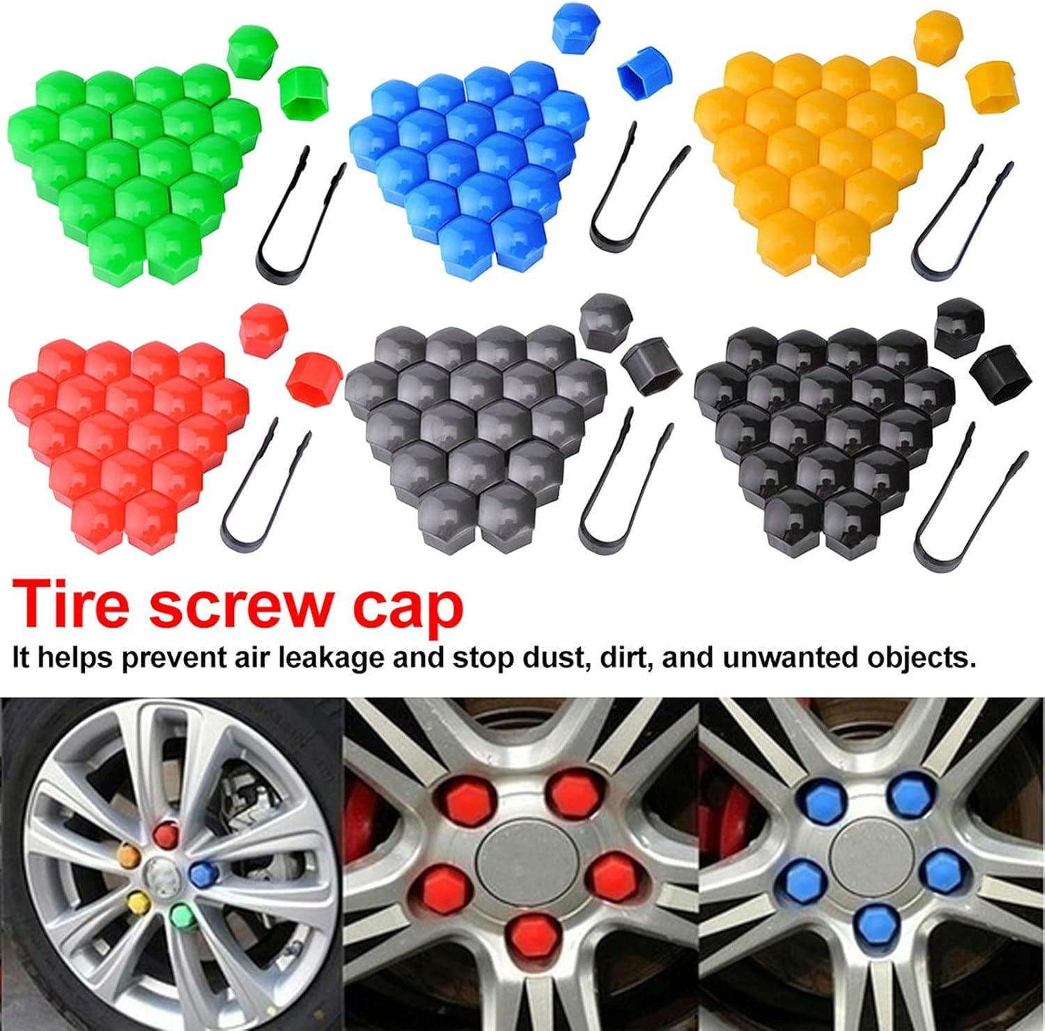 X20 COPRI DADI COPRIBULLONI 21MM TAPPI CAPPUCCIO PER RUOTE AUTO IN ABS ROSSO UNIVERSALI - 2