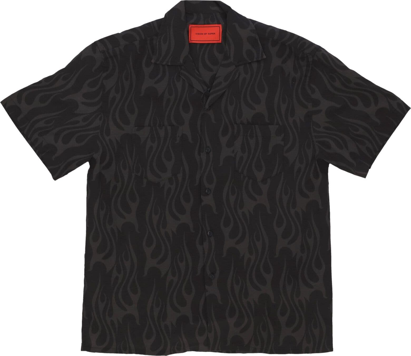 VISION OF SUPER Camicia Manica Corta Uomo Flames Aop Shirt Black – maglia