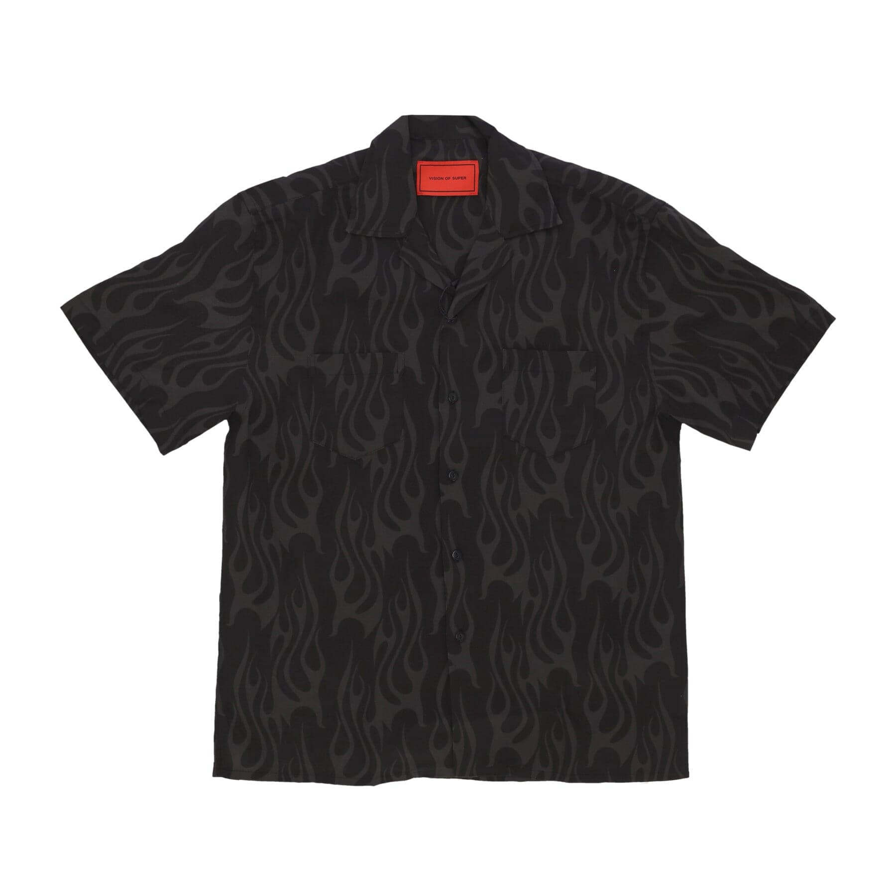 VISION OF SUPER Camicia Manica Corta Uomo Flames Aop Shirt Black - 7