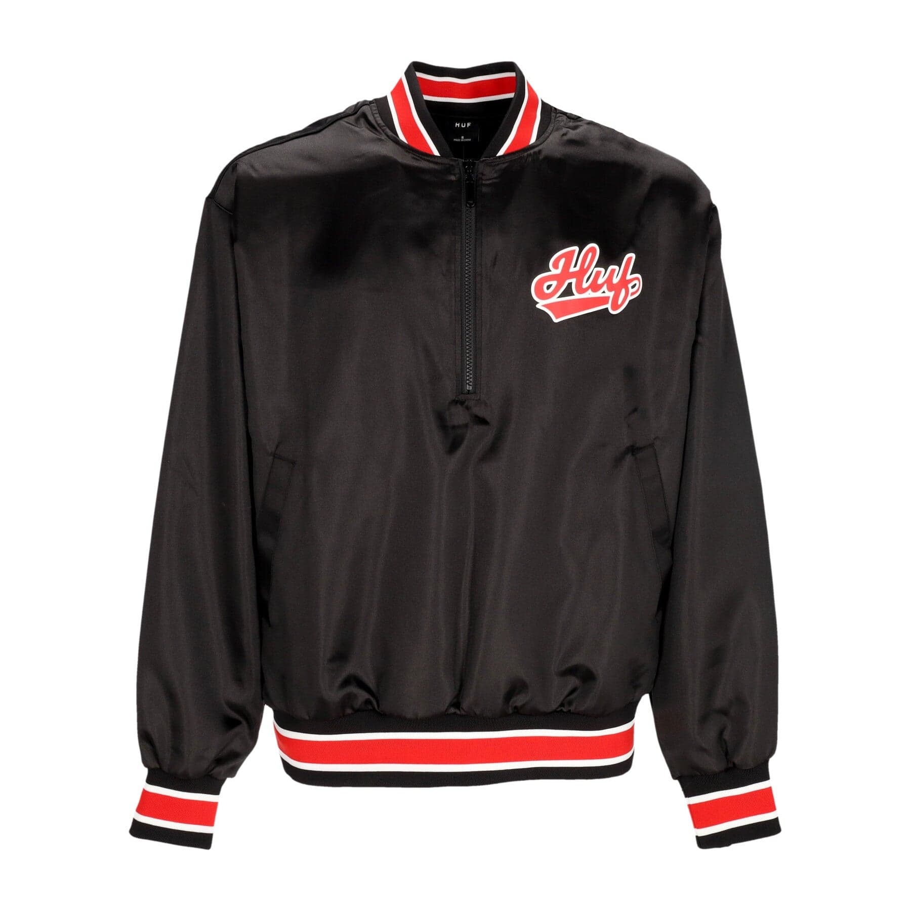 HUF Giubbotto Bomber Uomo Pop Fly Satin Baseball Jacket Black - 6