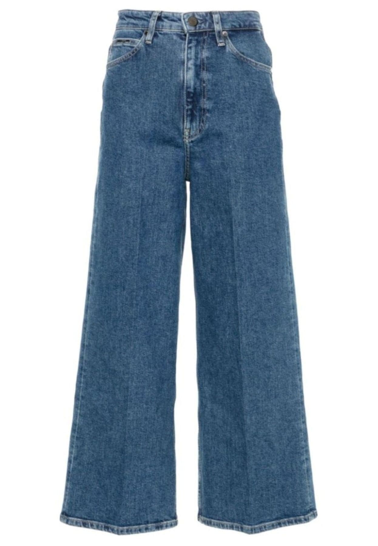 calvin klein  jeans HIGH RISE WIDE ANKLE BLUE - 4