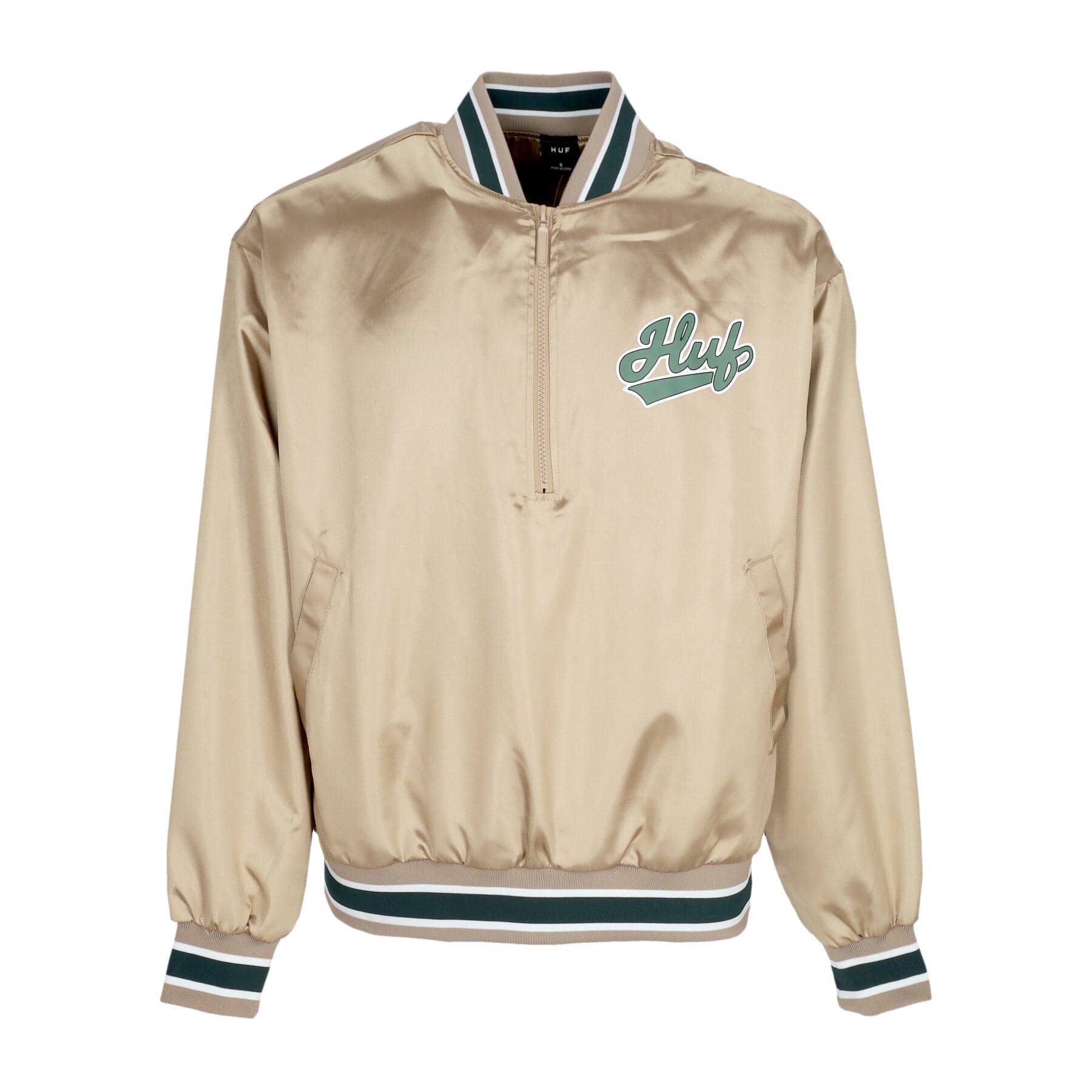 HUF Giubbotto Bomber Uomo Pop Fly Satin Baseball Jacket Tan - 5