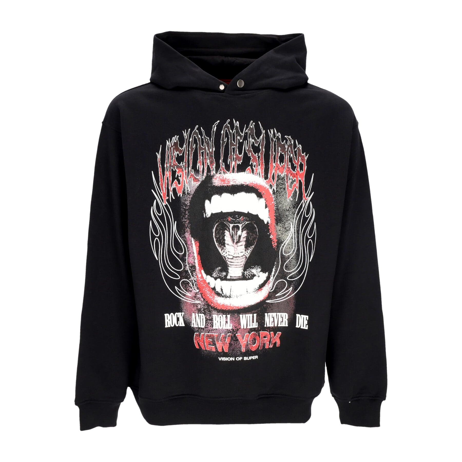 VISION OF SUPER Felpa Leggera Cappuccio Uomo Cobra Mouth Print Hoodie Black - 5
