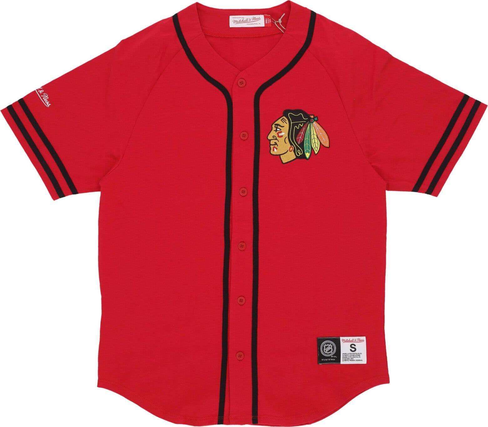 MITCHELL &amp; NESS Casacca Bottoni Uomo Nhl Fashion Cotton Button Front Current Logo Chibla Original Team Colors - 3