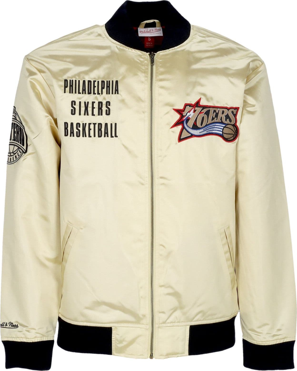 MITCHELL &amp; NESS Giubbotto Bomber Uomo Nba Team Og 2.0 Lightweight Satin Jacket Vintage Logo Phi76e Gold - 3