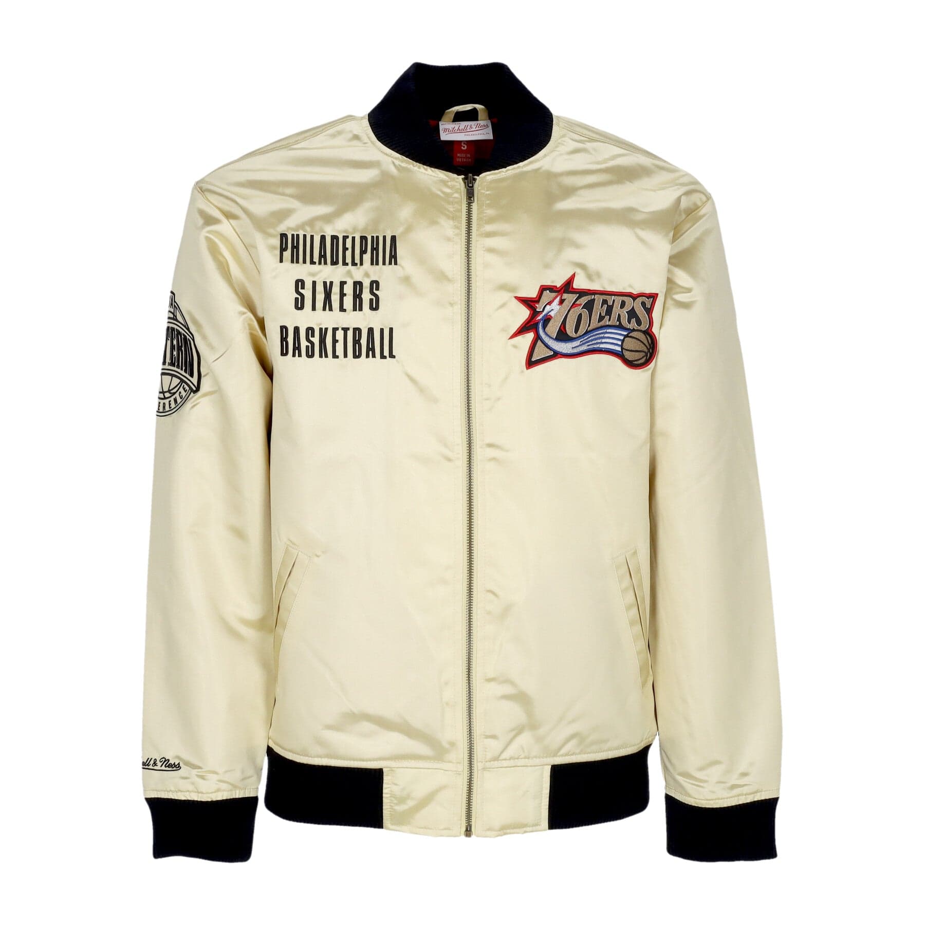 MITCHELL &amp; NESS Giubbotto Bomber Uomo Nba Team Og 2.0 Lightweight Satin Jacket Vintage Logo Phi76e Gold - 3