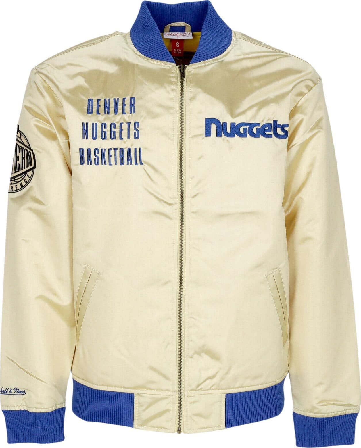 MITCHELL &amp; NESS Giubbotto Bomber Uomo Nba Team Og 2.0 Lightweight Satin Jacket Vintage Logo Dennug Gold - 3