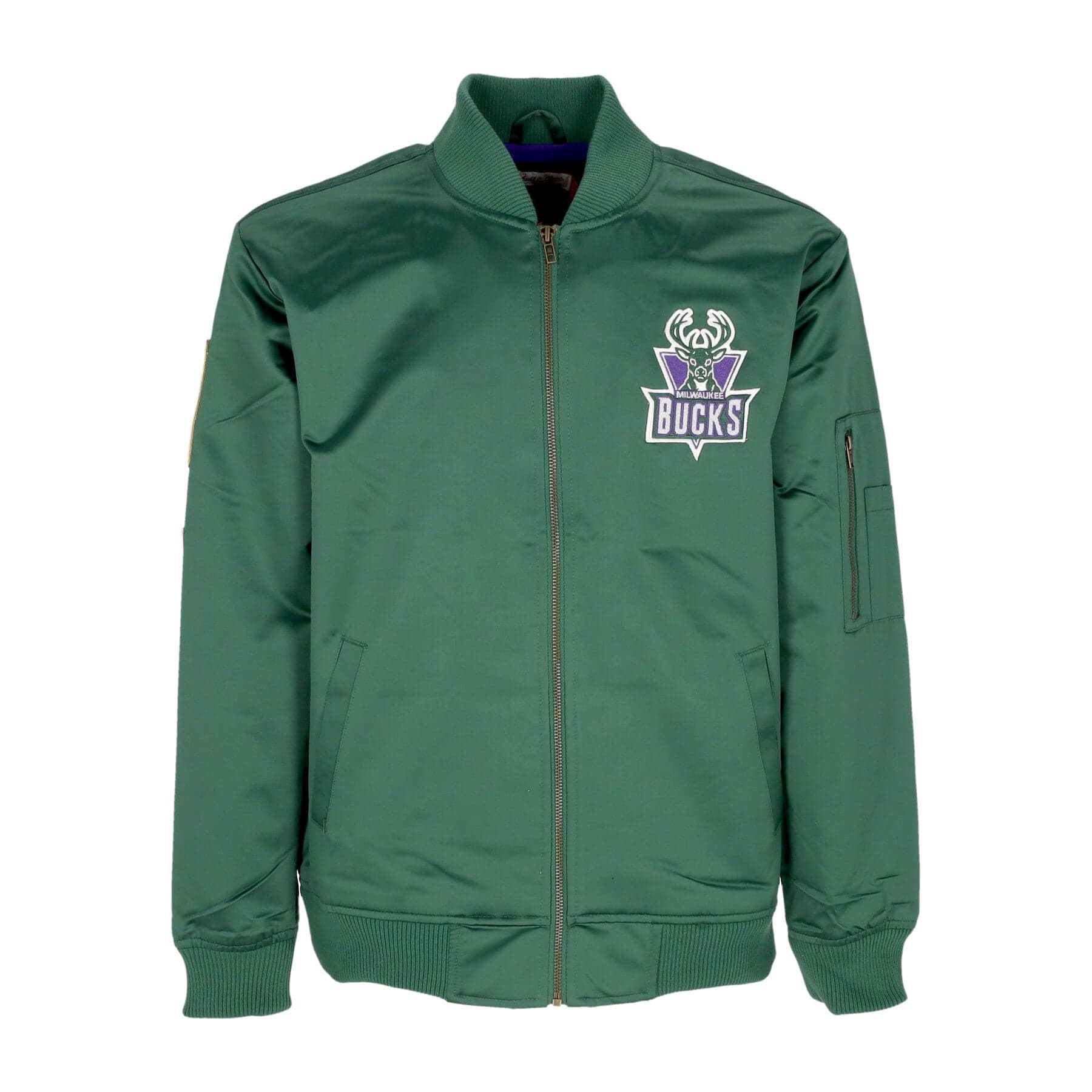 MITCHELL &amp; NESS Giubbotto Bomber Uomo Nba Lightweight Satin Bomber Milbuc Original Team Colors - 4