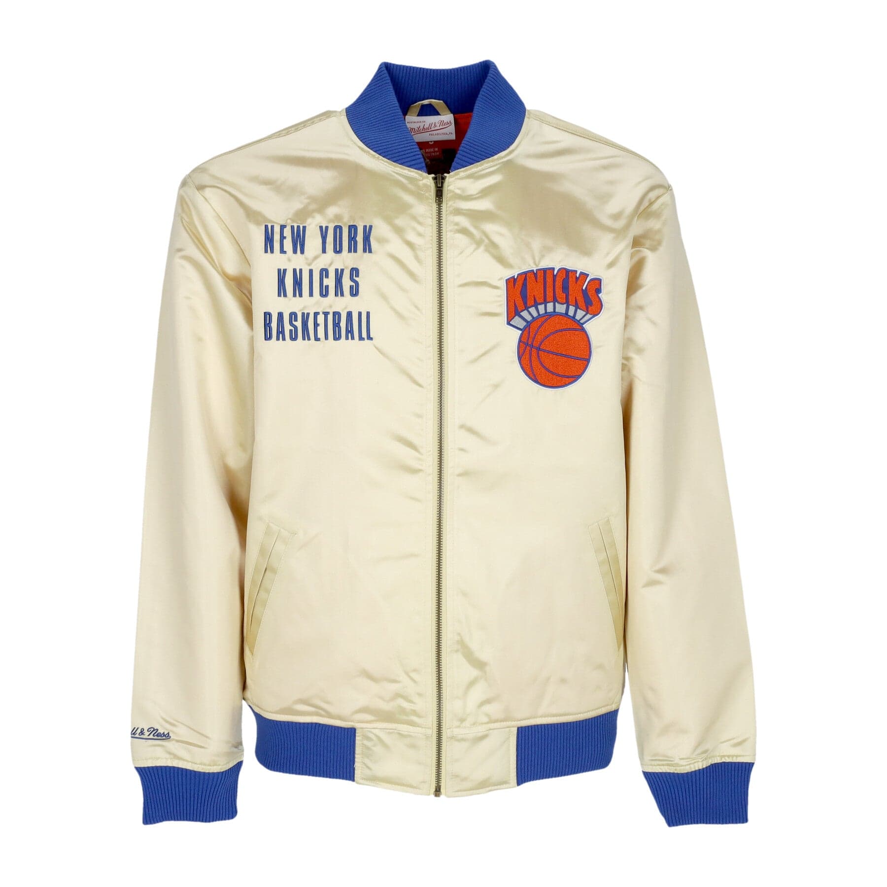 MITCHELL &amp; NESS Giubbotto Bomber Uomo Nba Team Og 2.0 Lightweight Satin Jacket Vintage Logo Neykni Gold - 3