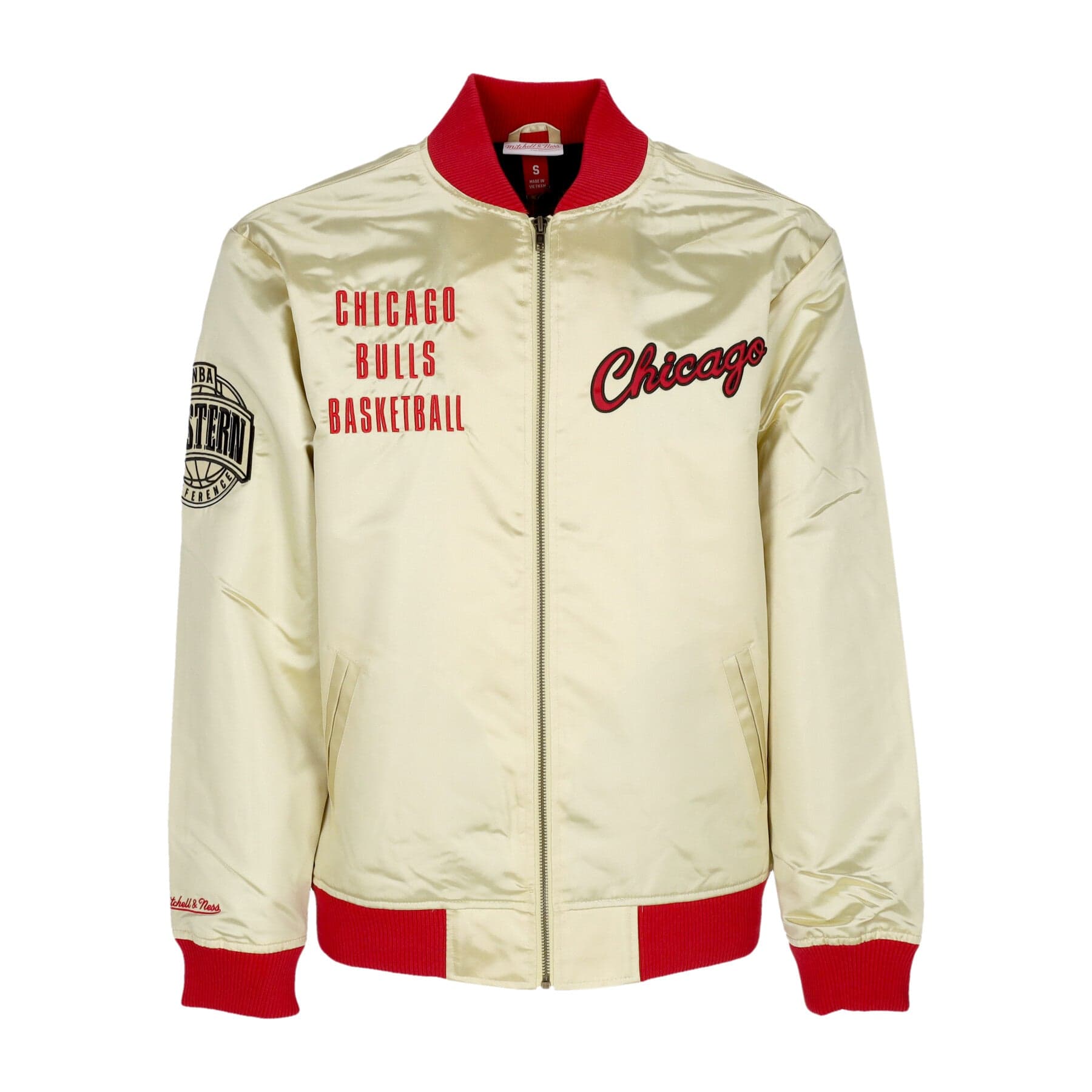 MITCHELL &amp; NESS Giubbotto Bomber Uomo Nba Team Og 2.0 Lightweight Satin Jacket Vintage Logo Chibul Gold - 3