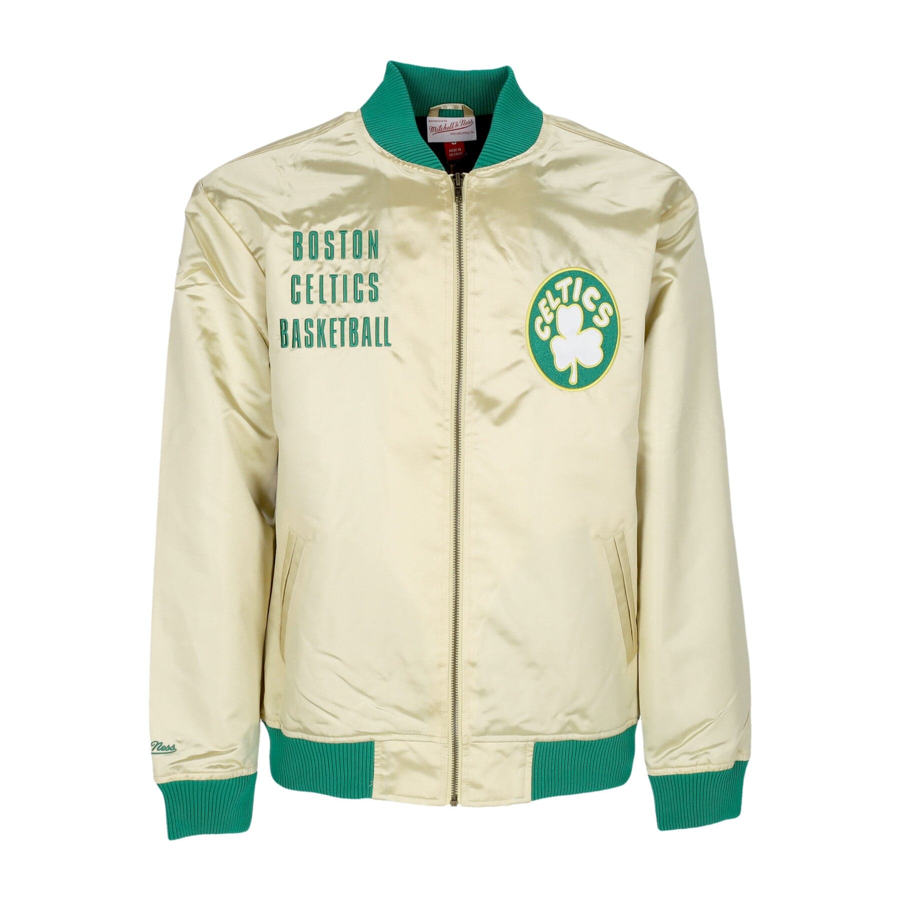 MITCHELL &amp; NESS Giubbotto Bomber Uomo Nba Team Og 2.0 Lightweight Satin Jacket Vintage Logo Boscel Gold - 3