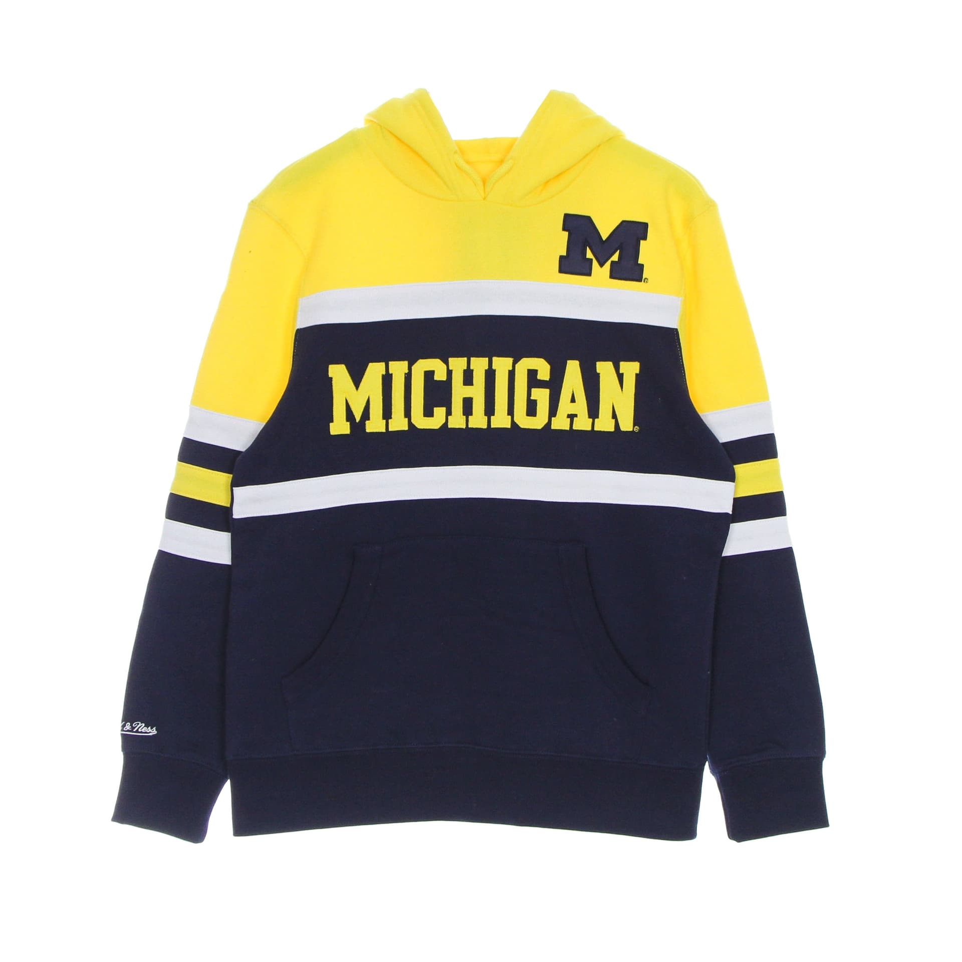 MITCHELL &amp; NESS Felpa Cappuccio Uomo Ncaa Head Coach Hoodie Msuspa Navy/yellow – Mitchell & Ness – giacca