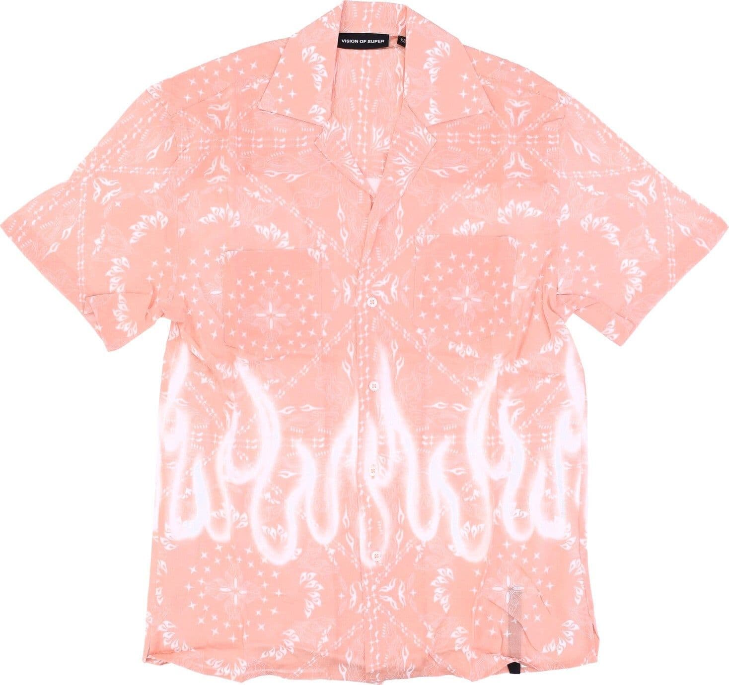 VISION OF SUPER Camicia Manica Corta Uomo Spray Flames Bandana Shirt Pink – maglia